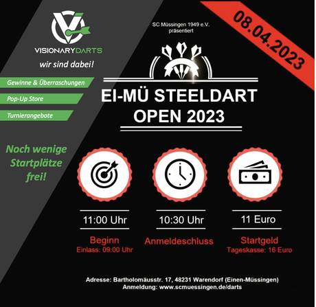 VISIONARYDARTS auf den EI-MÜ- Steeldart Open am 08.04.2023